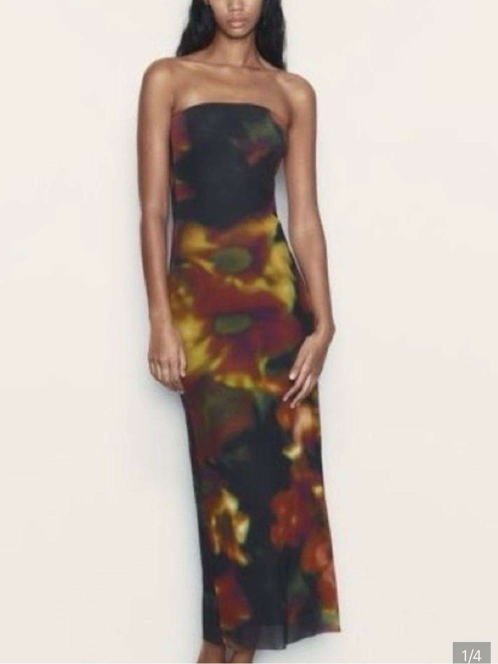 Zara Strapless Midi Dress in Black with my Multicolor Floral